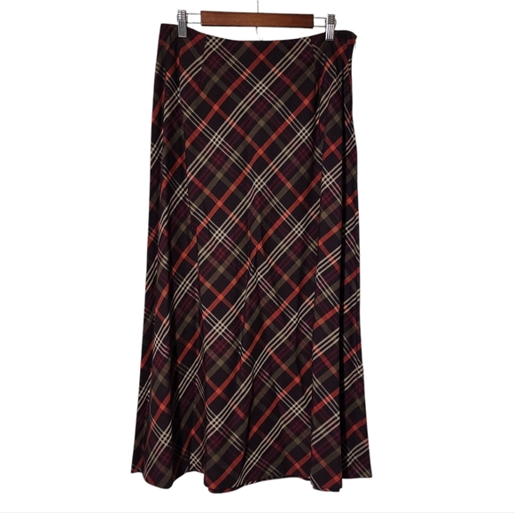 Vintage Chadwicks Burgandy Tartan Plaid Maxi Skirt 14 A-Line - Picture 2 of 6